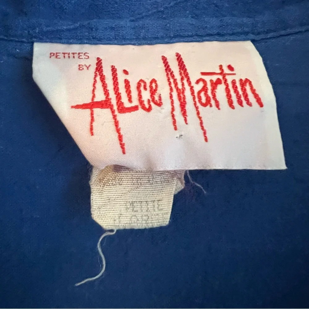 Vintage cotton cobalt blue top by Alice Martin pullover with pockets - Picture 12 of 12